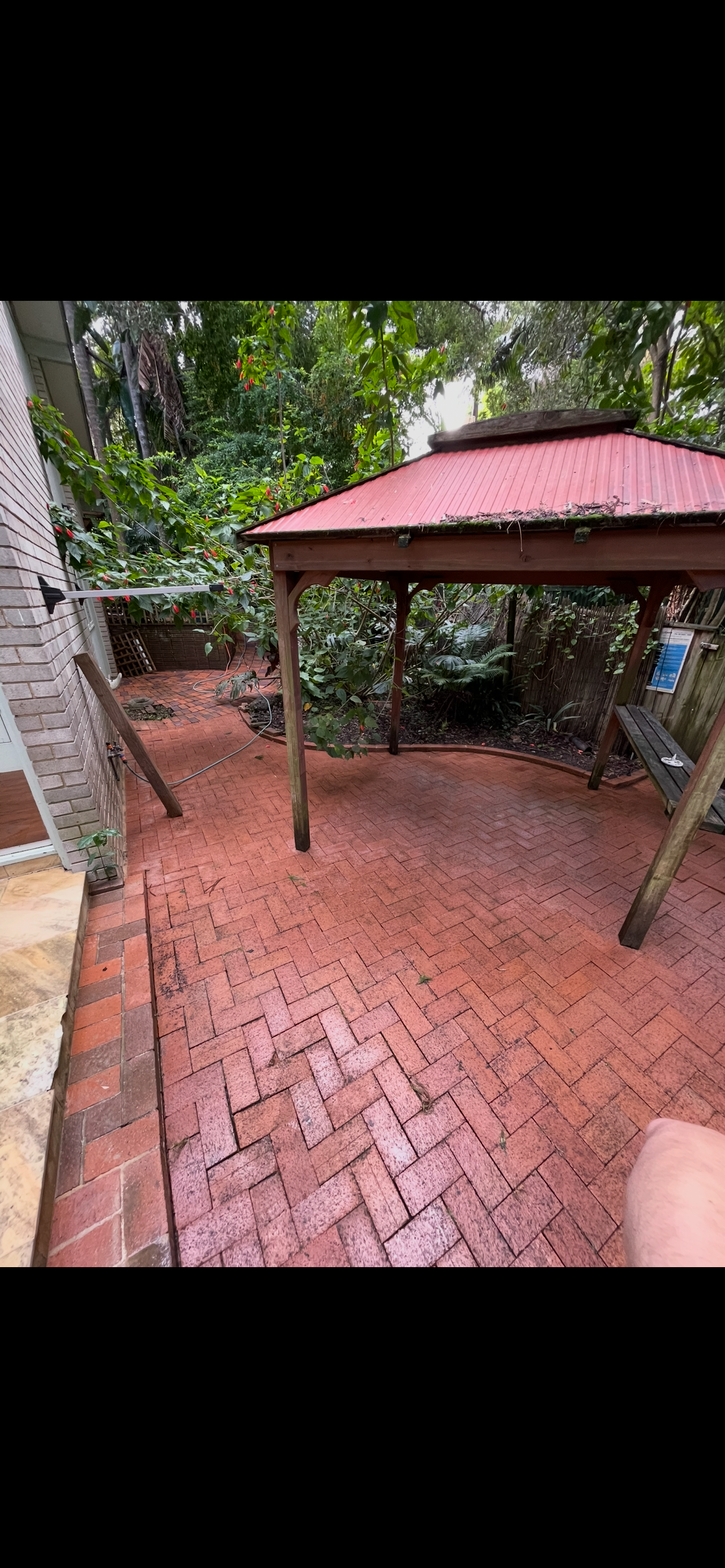 Outdoor patio after pressure washing