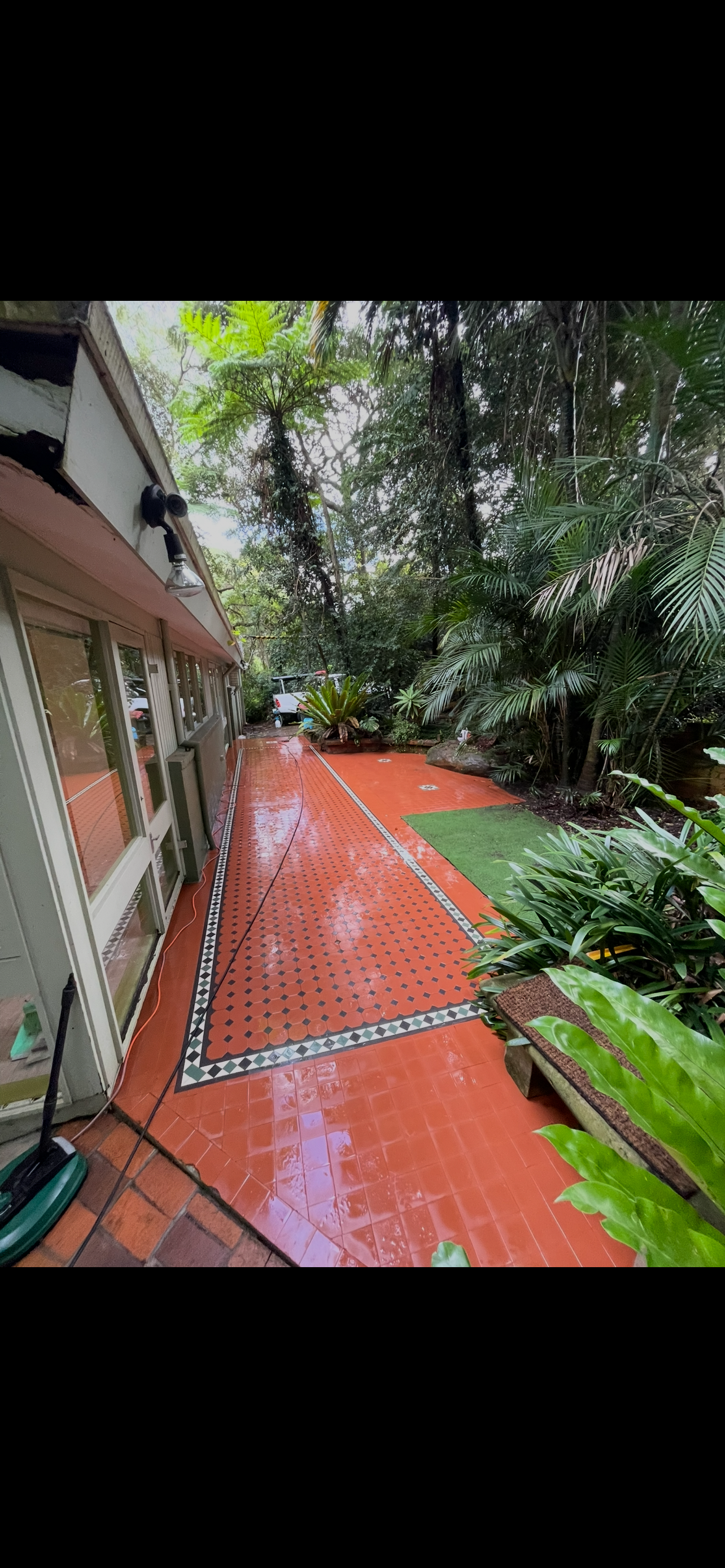 Outdoor walkway after pressure washing