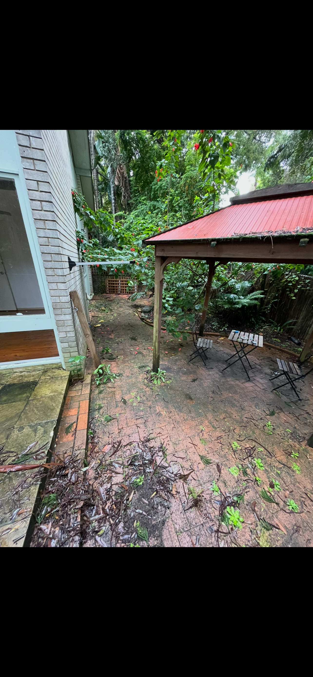 Outdoor patio before pressure washing